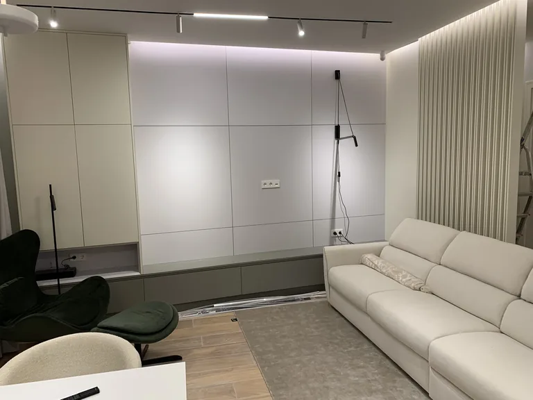 Turnkey custom furniture project in Living Room Tv Wall Slat Panel Custom Furniture by RPGroup