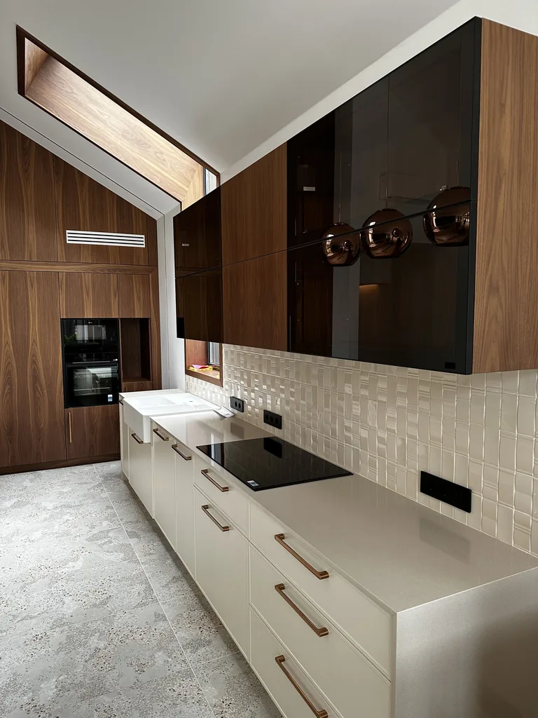 Turnkey custom furniture project in Modern White Wood Kitchen Custom Cabinets by RPGroup